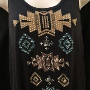 NEW Ladies razor back black tank top front sparkles